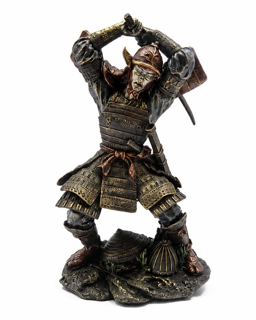 Japanese Samurai Warrior Statue 22cm Bronze Effect Oriental Figurine Ornament