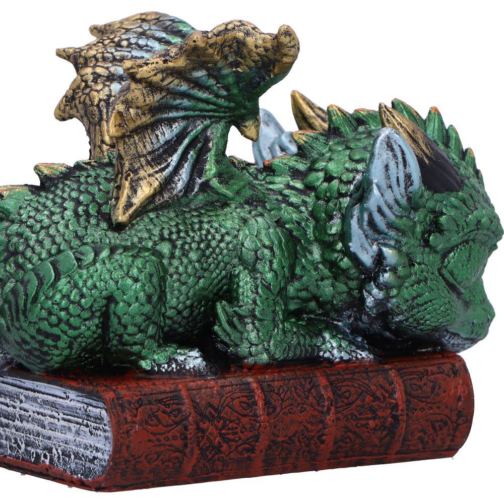 Fantasy Sleeping Dragon Ornament Gothic Creature Figurine on Magic Spell Book