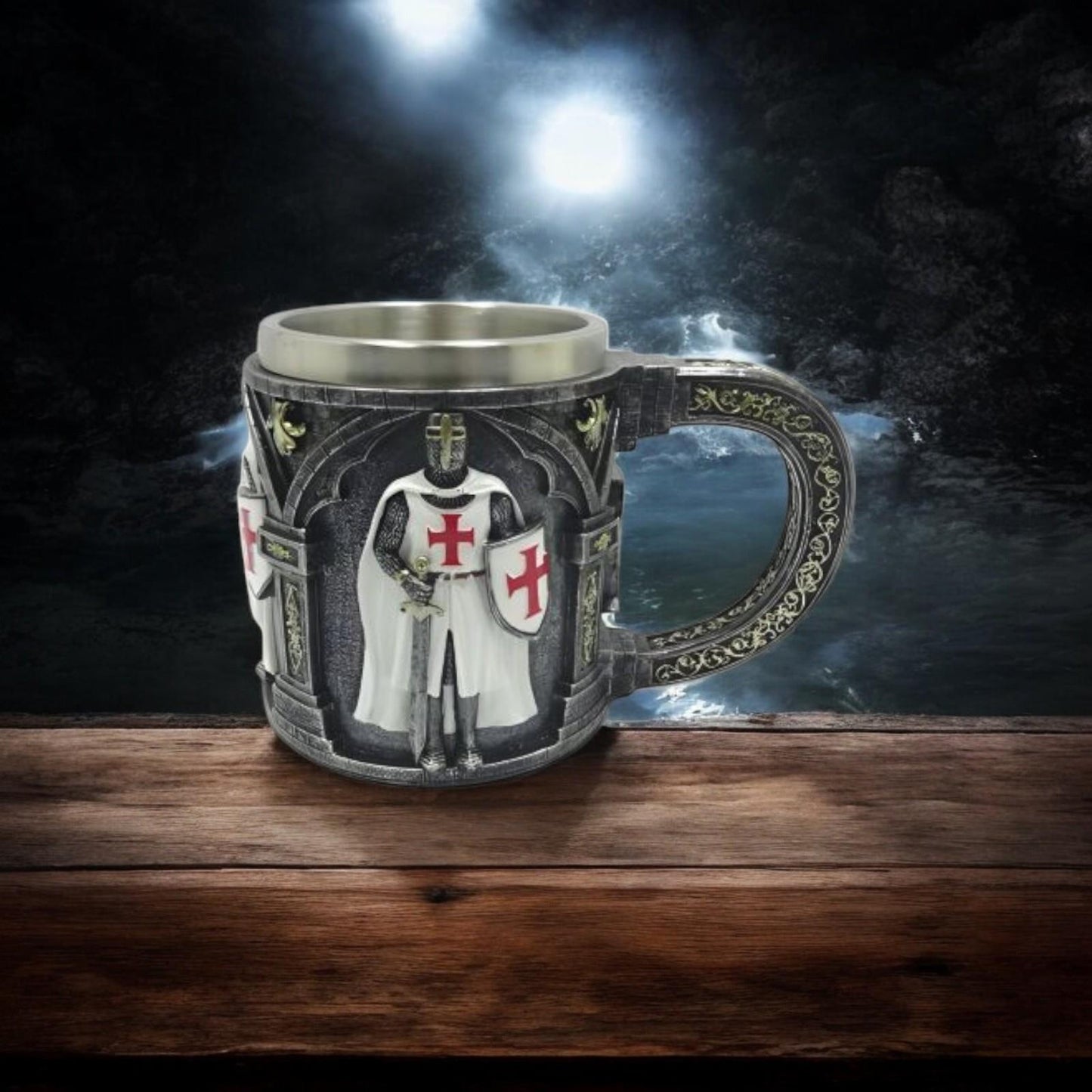 Templar Warrior Mug – Crusader Knight Tankard – Gothic Medieval Collectible Gift 16.2cm