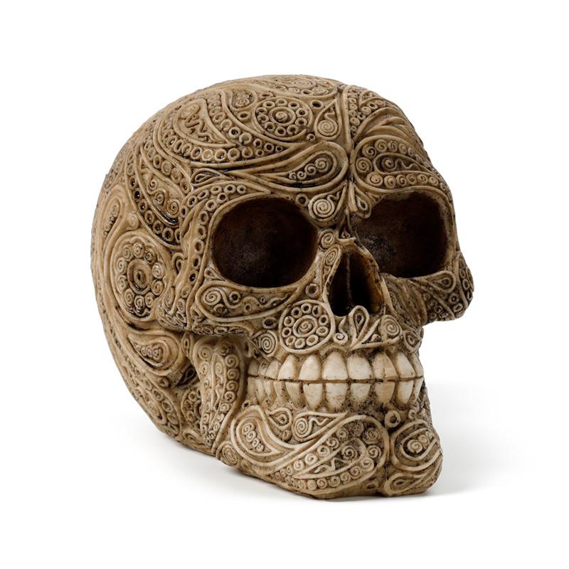 Celtic Patterned Skull Sculpture | Gothic Home Decor | Collectible Resin Skull