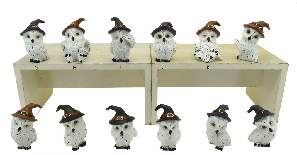 Magical White Owl Figurines Set – Witch Hat Owls 6.2cm – Fantasy & Halloween Decor