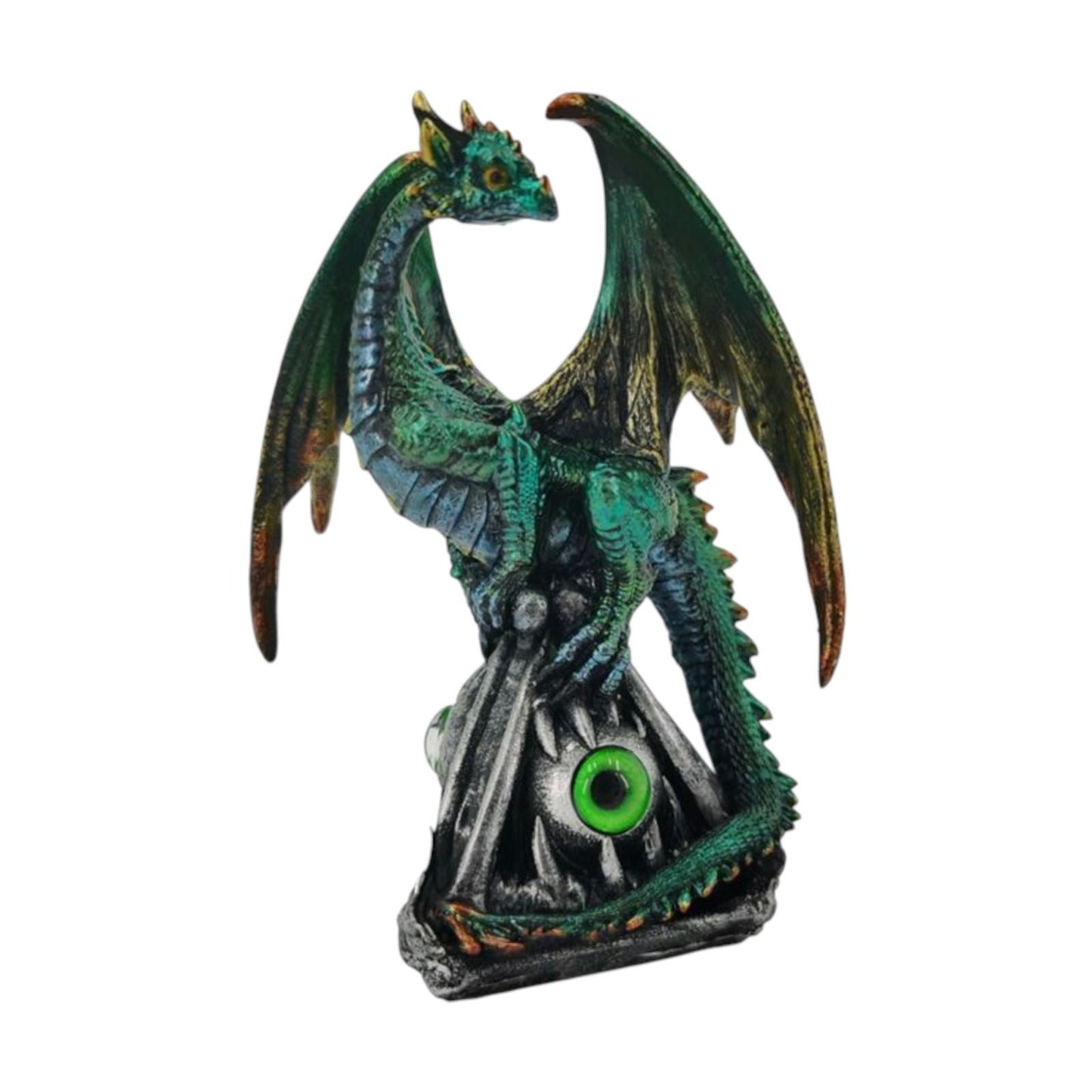 Green Dragon on Eye Claw Pedestal | Resin Gothic Figurine 10.5cm | Fantasy Gift Collectible Statue