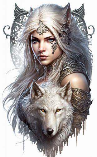 Fantasy Wolf Warrior Wall Plaque Metal Art | Gothic White Wolf Woman | Norse Myth Inspired Decor 48cm