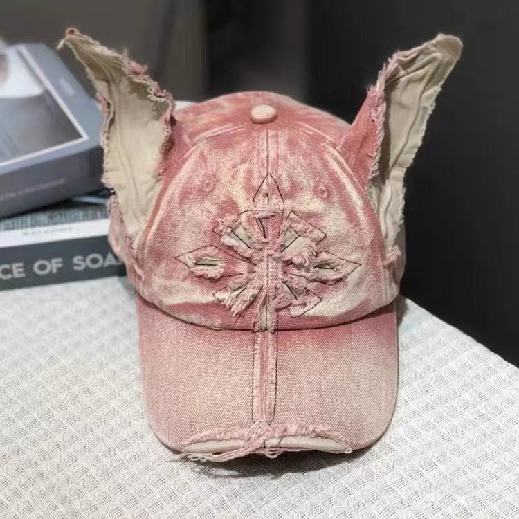 Doberman Ear Baseball Cap Worn Looking Washed-out Denim