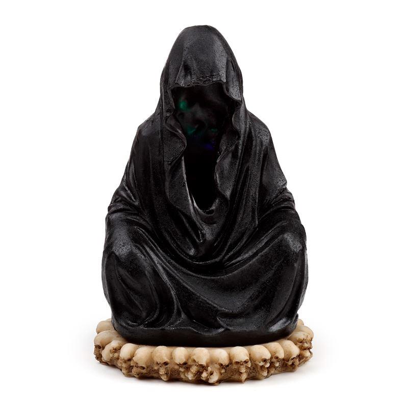Hooded Grim Reaper Incense Burner | Spooky Gothic Decor | LED Skull Base Ashcatcher