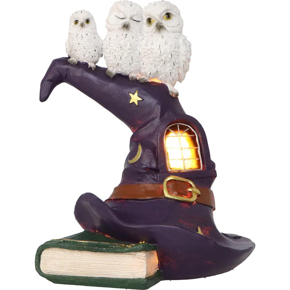 Magical Owl Witch Hat LED Ornament Wiccan Altar Figurine Spooky Halloween