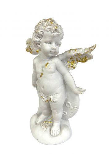 Standing Cherub Angel Figurine | 13.4cm Resin Gold Accent Decor | Baby Angel Statue-Osiris Craftworks