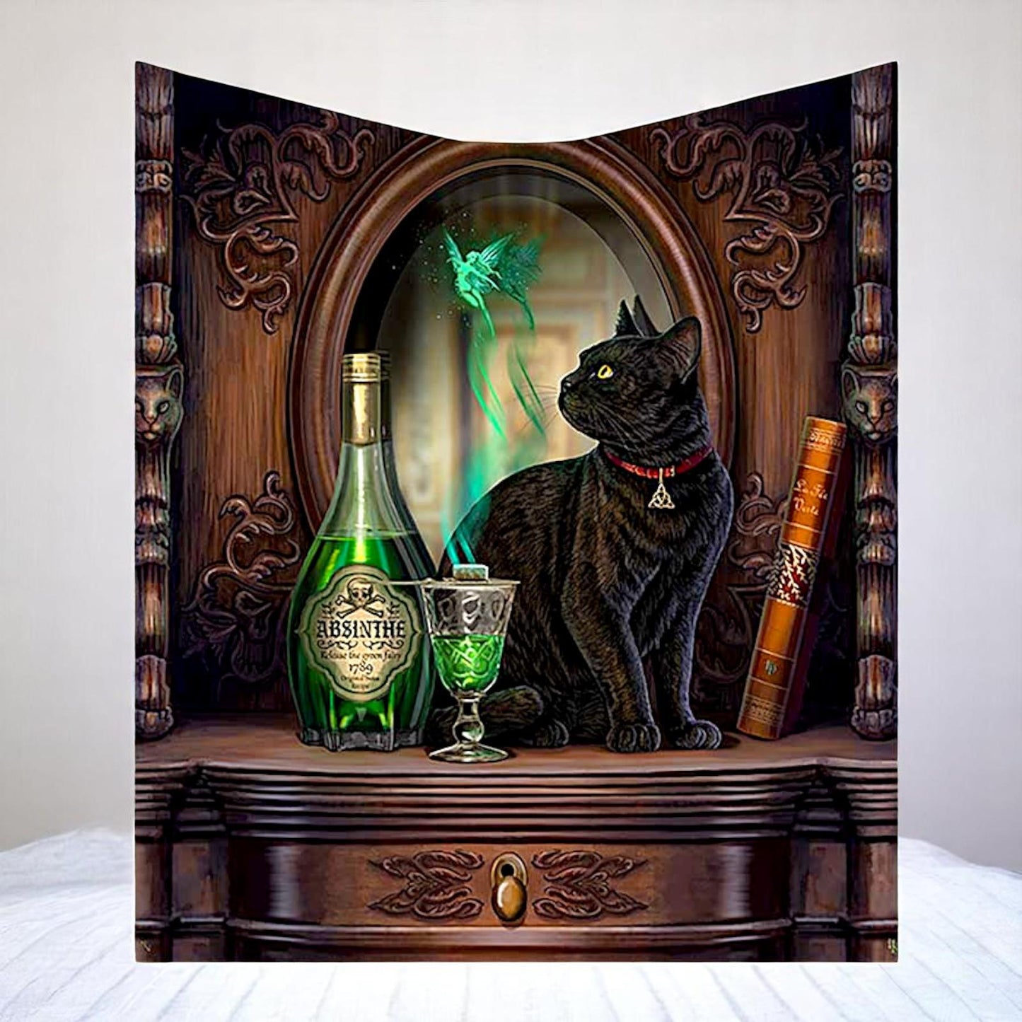 Fantasy Absinthe Cat Blanket Gothic Home Decor Throw Bedding Soft Cover