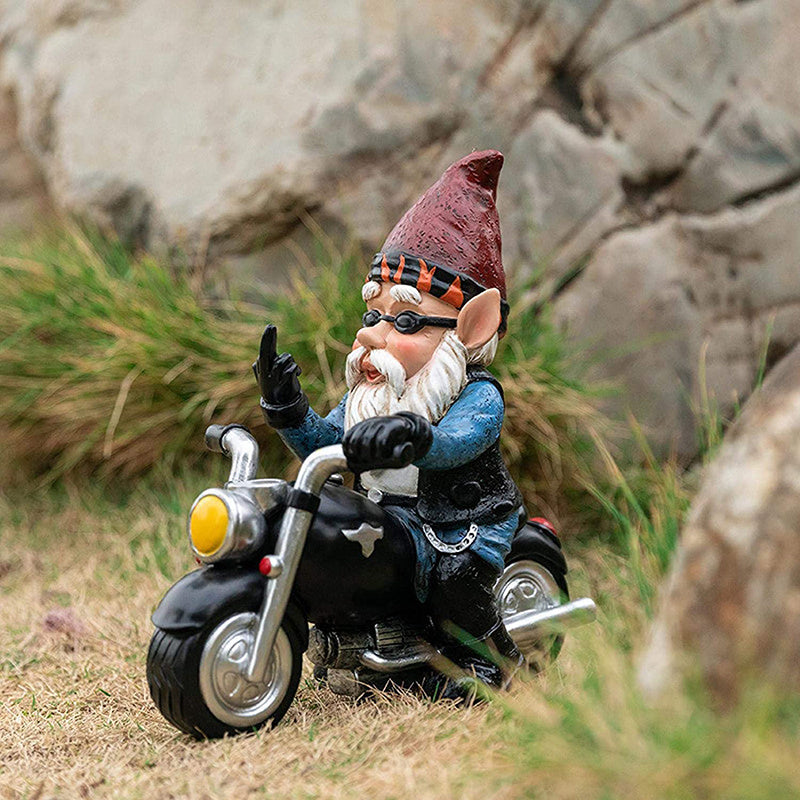 Biker Gnome Statue - Funny Garden Decor with Motorcycle & Sunglasses, Hand-Painted Resin, Perfect for Outdoor Yard or Patio