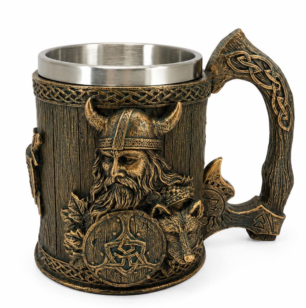 Viking Beer Tankard Warrior Wolf Shield Norse Nordic Medieval Fantasy Mug Gift