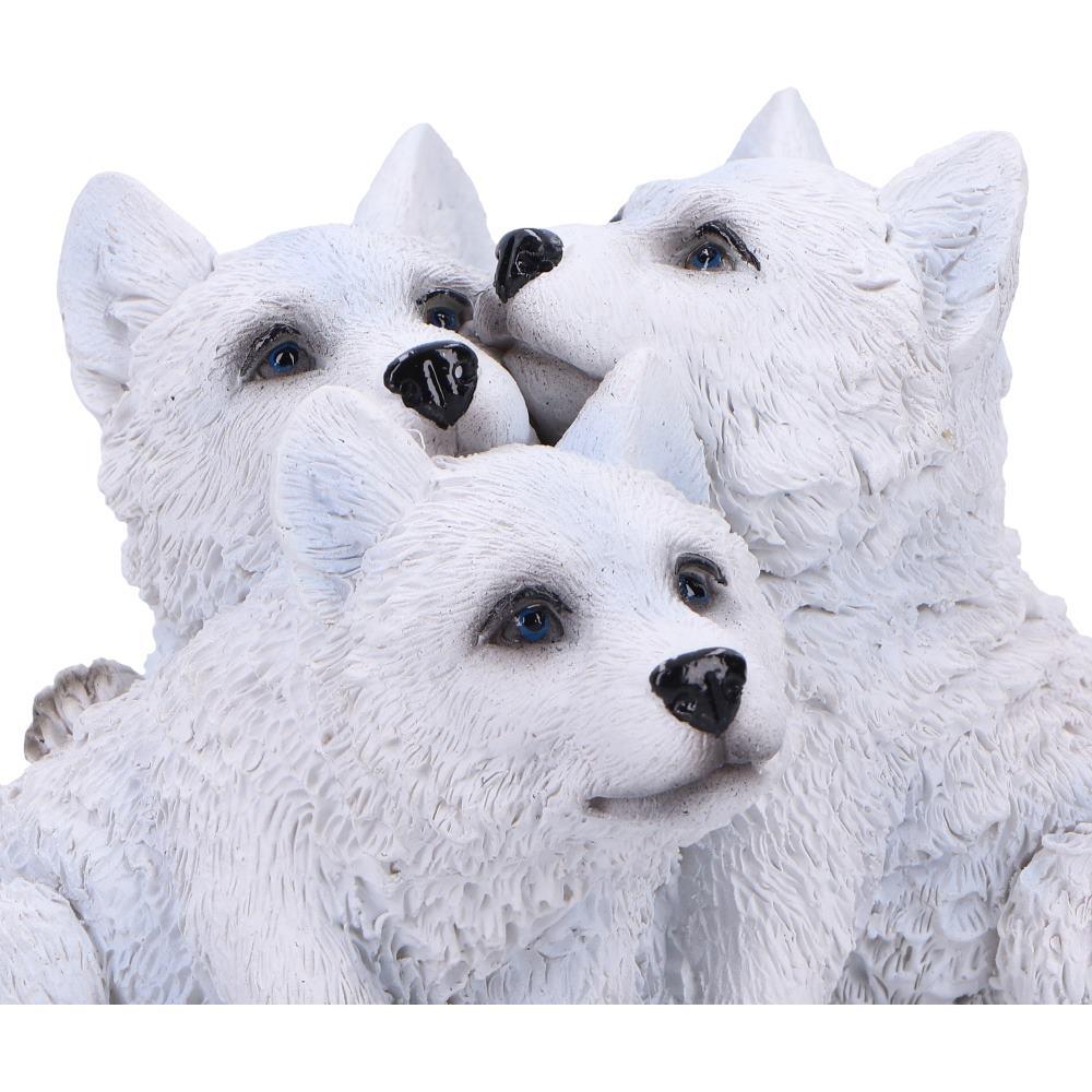 Adorable Wolf Cub Figurine Trio Realistic Pups Ornament Fantasy Nature Statue
