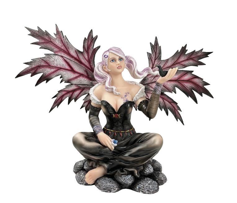 Dark Enchantress Fairy Sculpture with Blackbird Fantasy Art Figurine Mythological