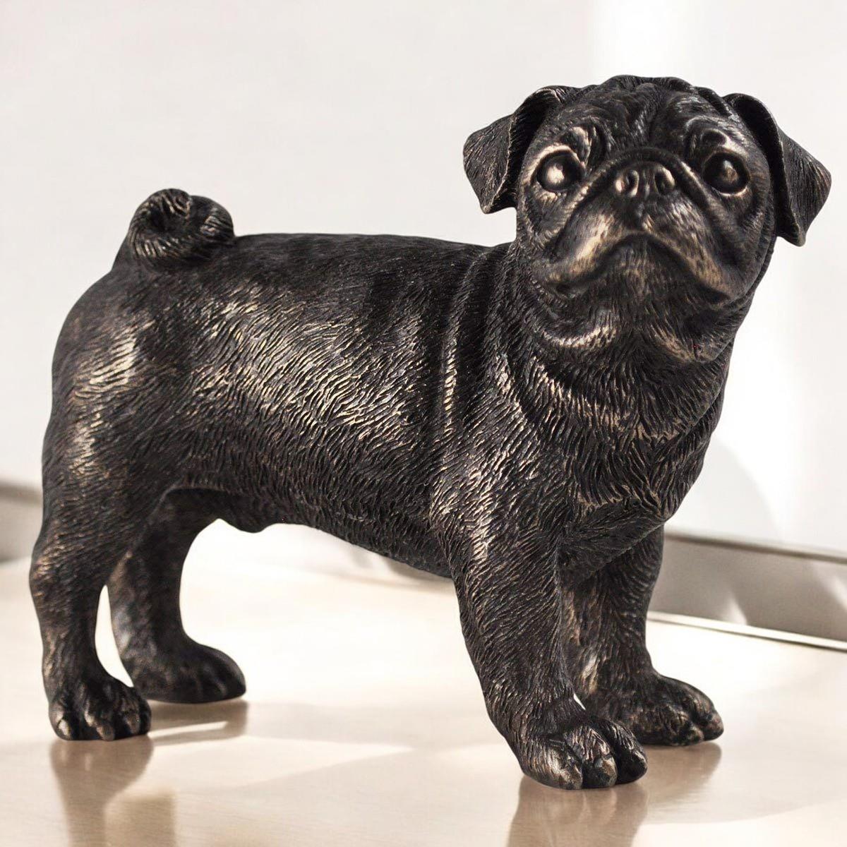 Hand-Cast Bronze Pug Dog Figurine - 9.5cm Resin Sculpture - Collectible Home Decor & Gift-Osiris Craftworks