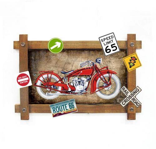 Vintage Red Motorcycle Metal Sign | Americana Wall Art Route 66 Plaque 59 x 40 cm