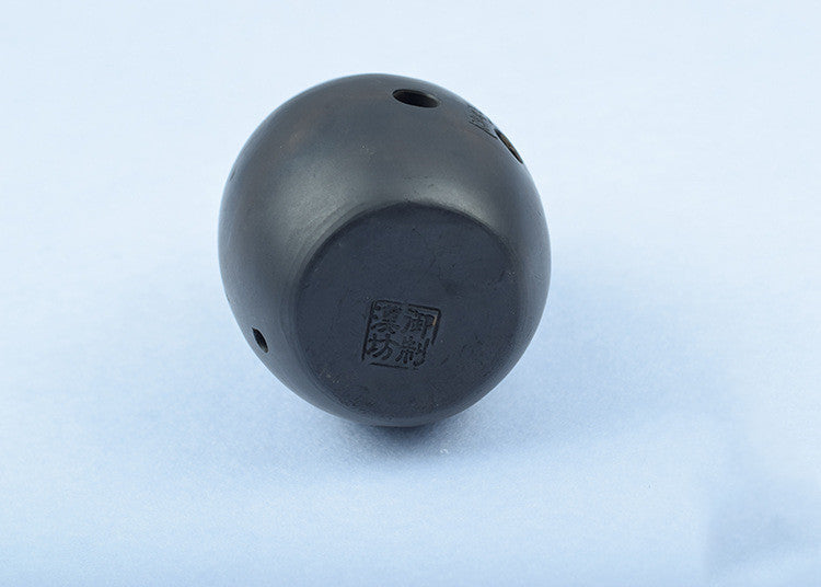 8-Hole Black Clay Ocarina with Bamboo Design – Ceramic Instrument