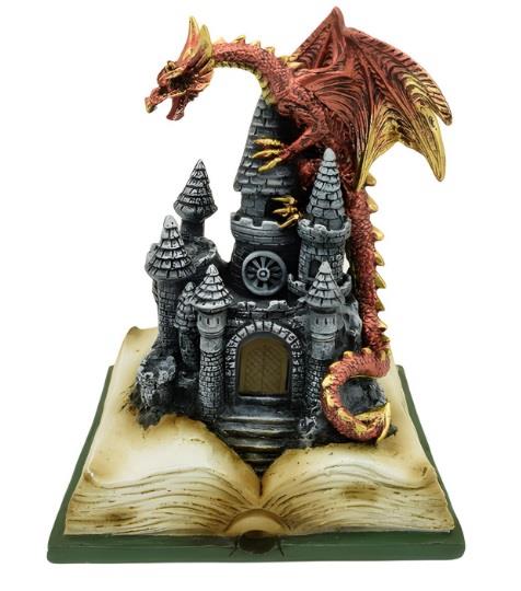 LED Dragon Castle Figurine Fantasy Gothic Ornament Medieval Book Display Ornament