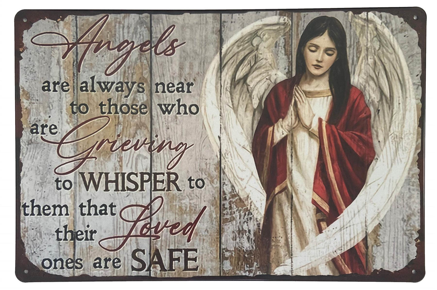 Angel Sympathy Memorial Wall Sign Rustic Inspirational Metal Plaque