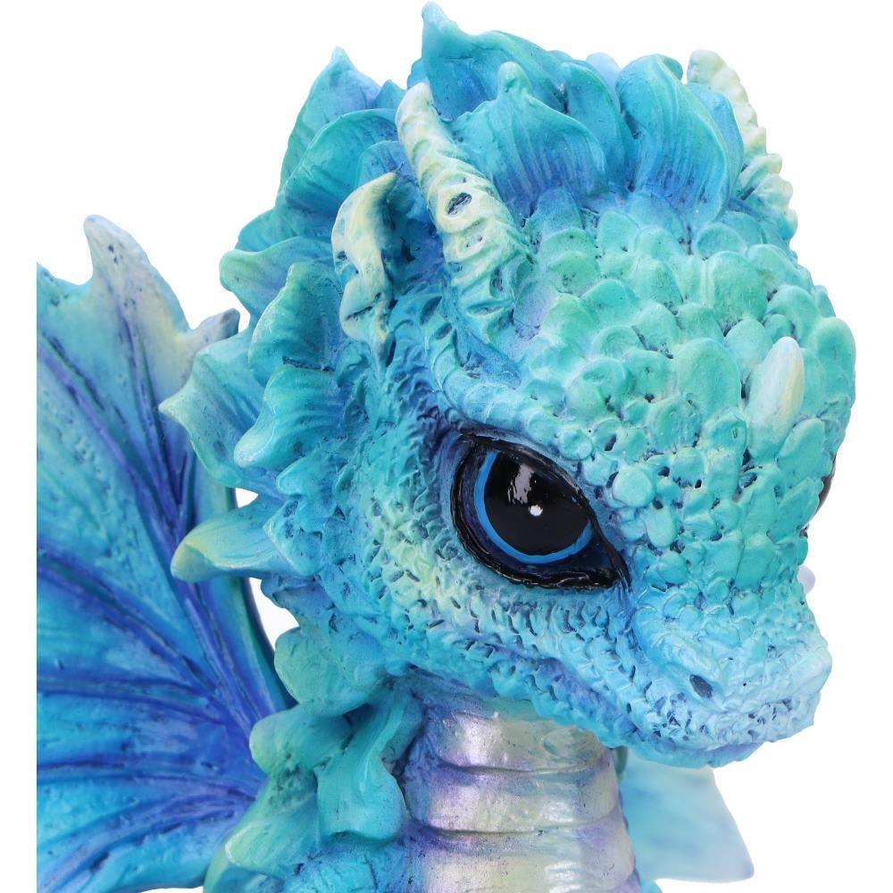 Blue Baby Dragon Figurine 11cm – Fantasy Resin Ornament with Rose & Glitter Wings