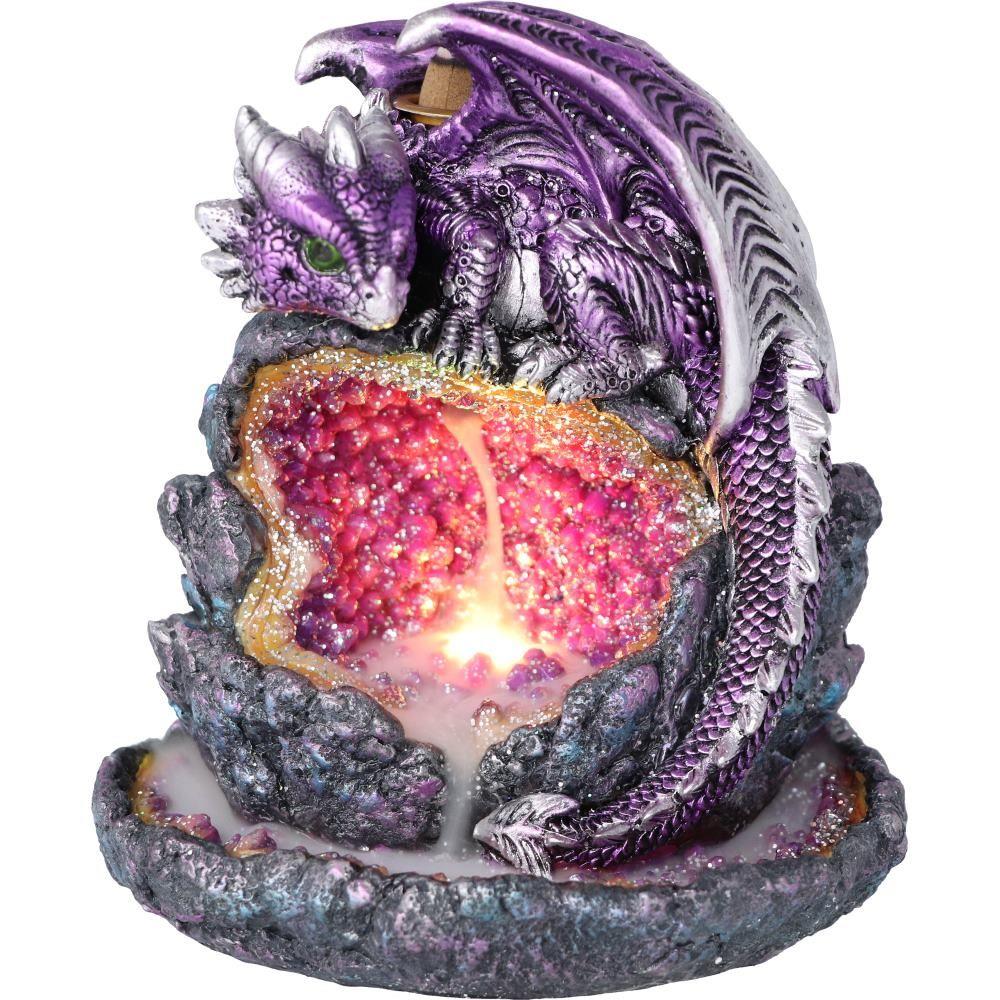 Vivid Purple Dragon Geode Incense Cone Burner – Resin Fantasy Sculpture 14cm