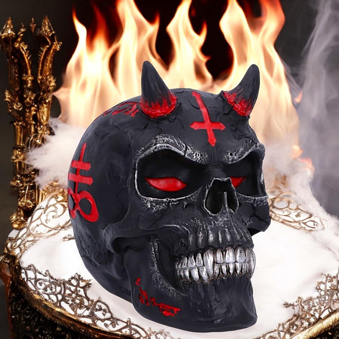 James Ryman Infernal Skull Figurine 20cm | Gothic Red & Black Devil Skull Ornament