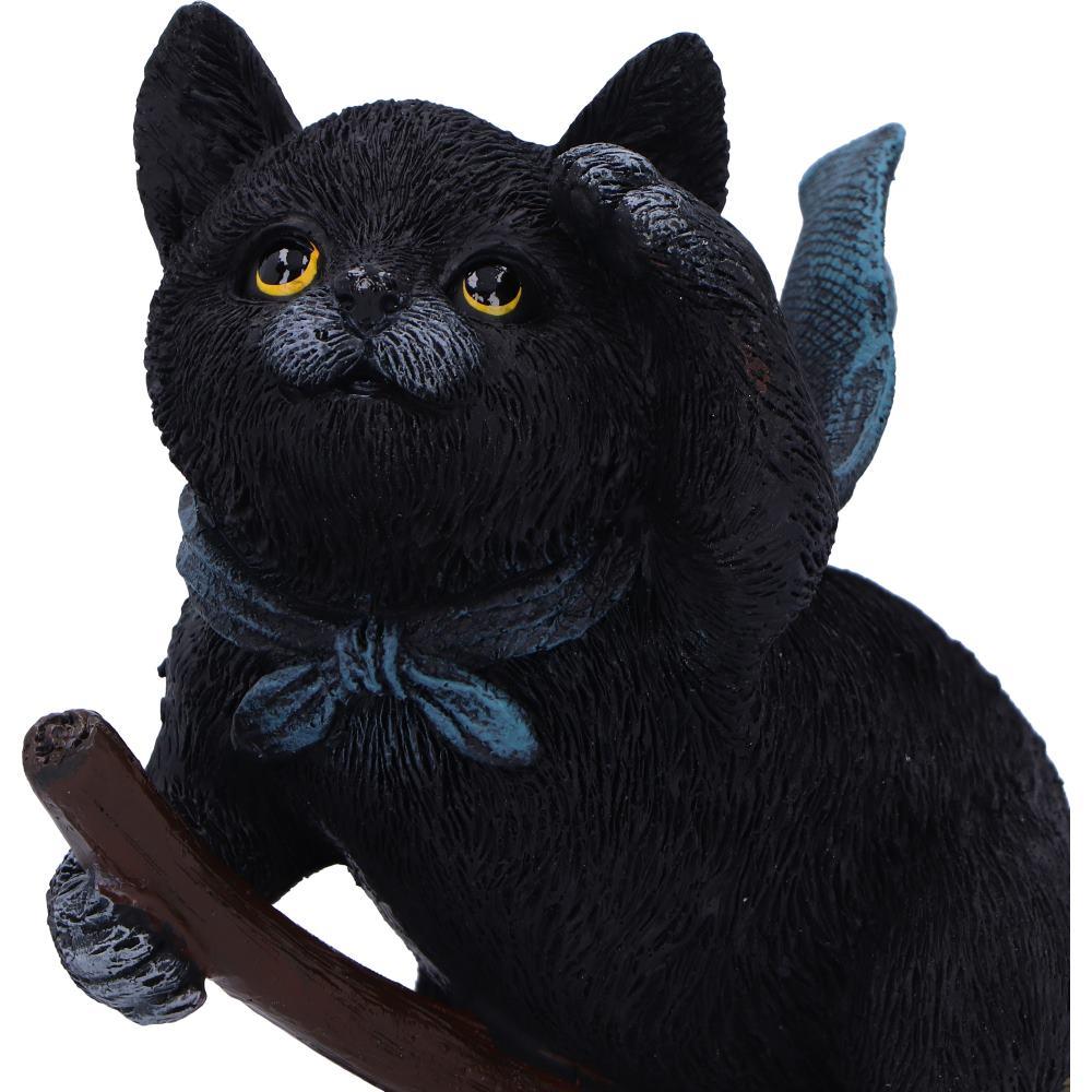 Witchcraft Cat Flying on Broom Gothic Familiar Figurine Wiccan Witch Art Decor