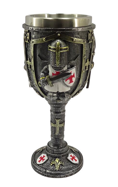 Medieval Knight Goblet with Shield and Sword Crusader Chalice Resin Fantasy Gift