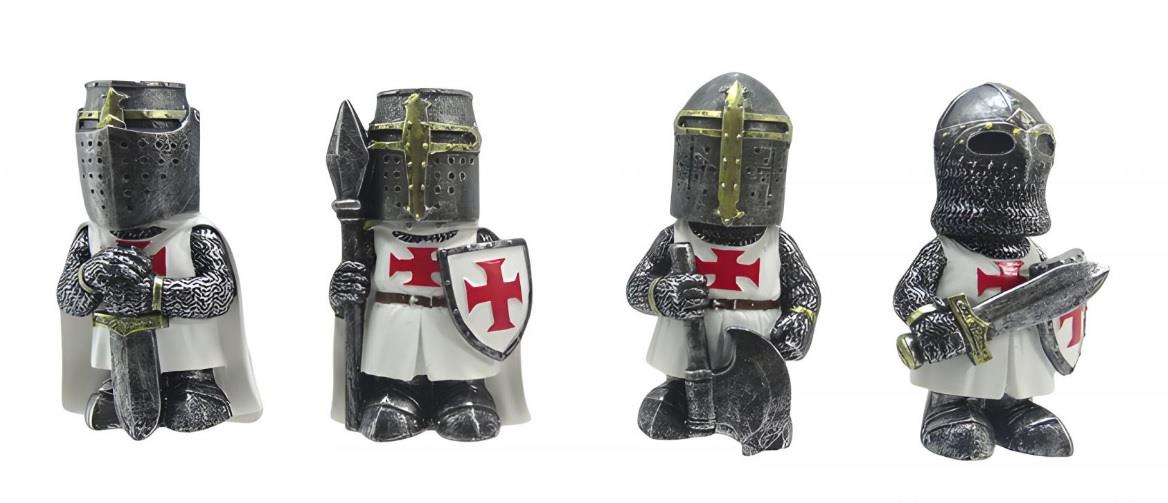 Set of 4 Miniature Templar Knight Figurines – Medieval Crusader Warrior Resin Statues – 6.7cm