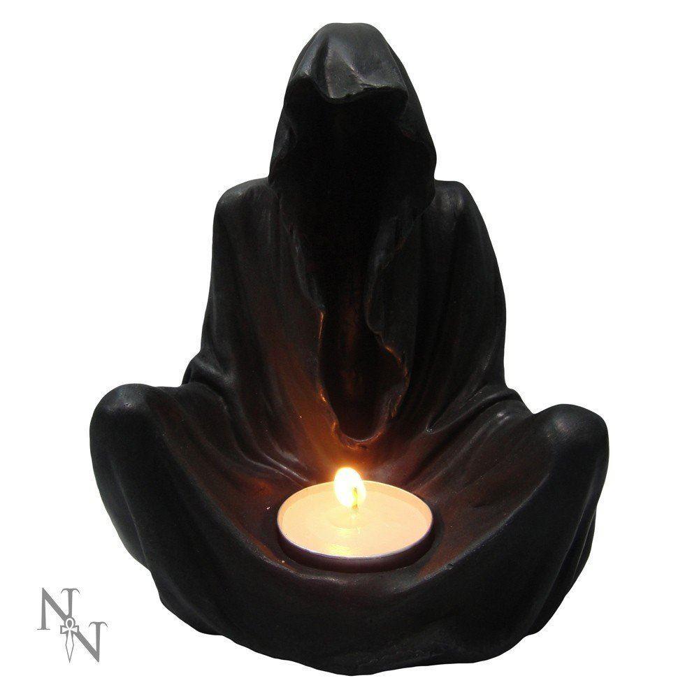 Gothic Black Grim Reaper Final Flame Figurine Sitting Candle Holder Statue
