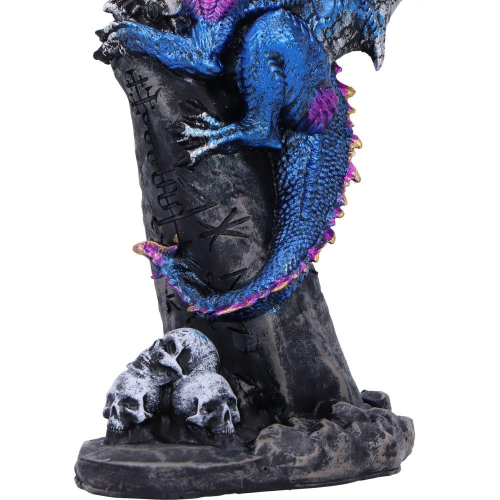 Gothic Fantasy Protector Dragon On Pillar & Skulls Ornament Mythical Art Statue