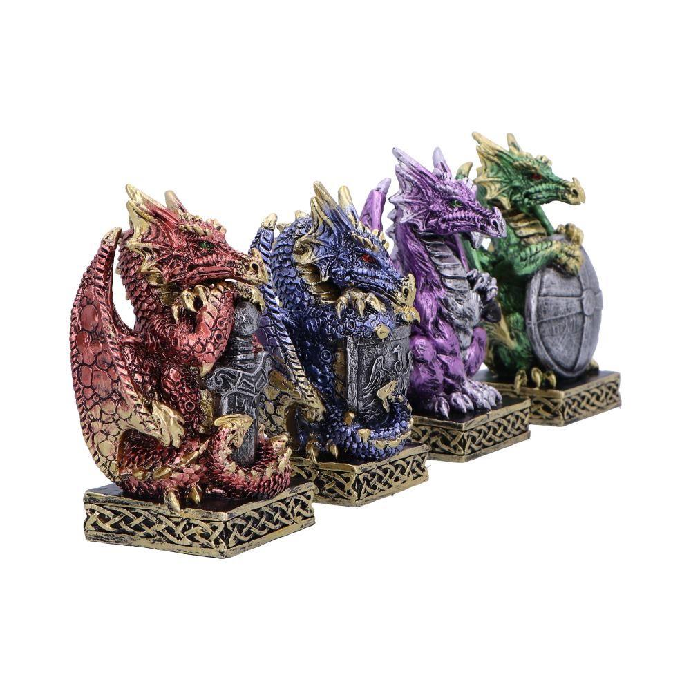 Defend the Hoard Dragon Protector Figurines Set | Gothic Resin Decor (Set of 4) 10cm