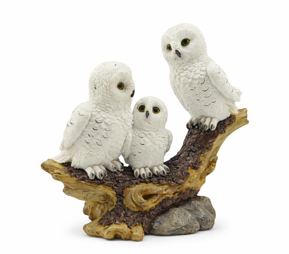 Snowy Owl Family Wildlife Resin Sculpture Woodland Nature Ornament Gift 17.5cm
