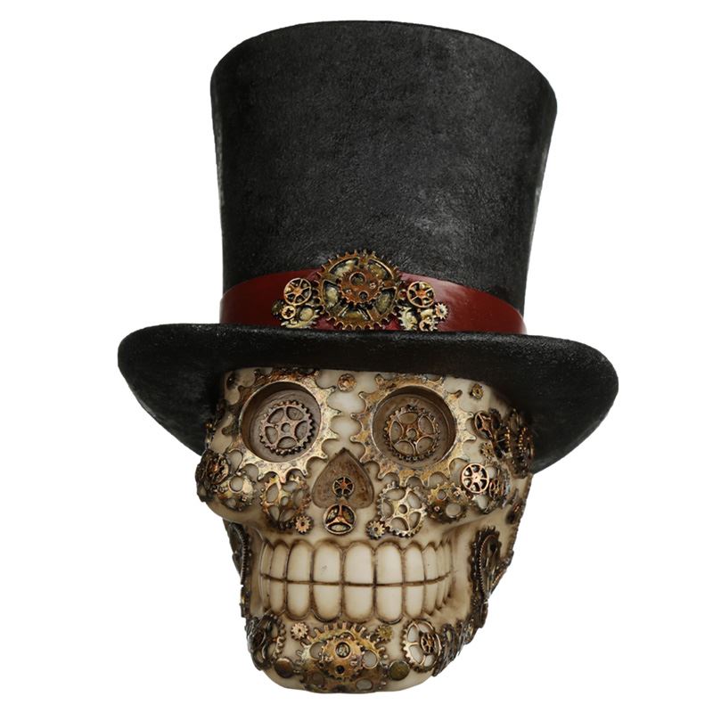 Steampunk Skull Ornament Top Hat Fantasy Figurine Gothic Gear Design 16cm