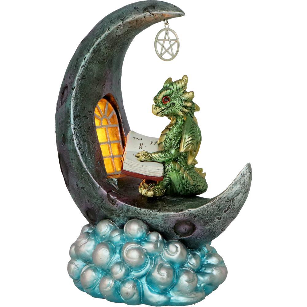 Mystical Green Dragon on Crescent Moon – LED Figurine Gothic Fantasy Decor