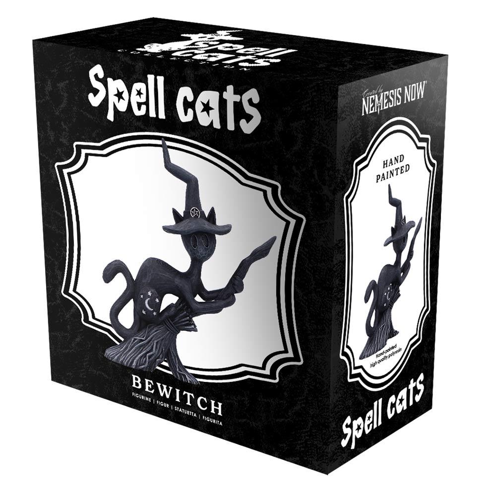 Bewitch Spell Cat Figurine Flying Wiccan kitty Broomstick Fantasy Halloween Altar