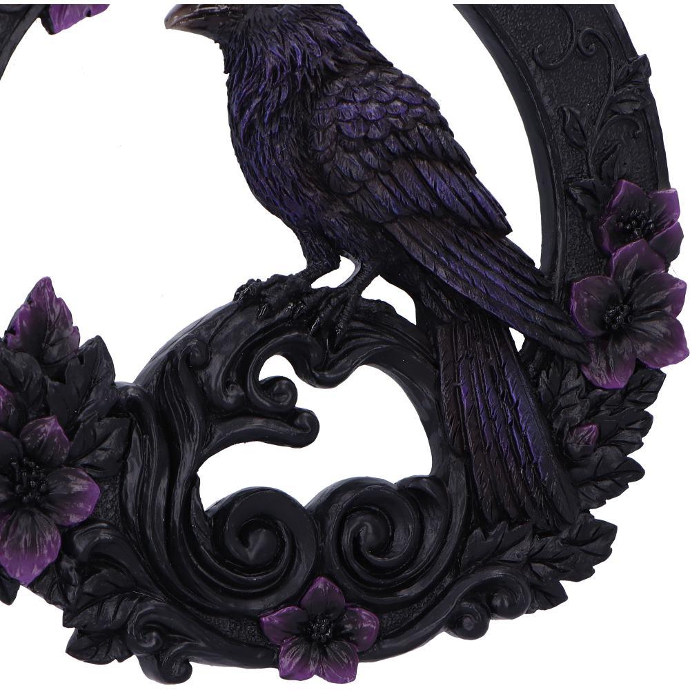 Gothic Raven Wall Plaque Dark Bird Wreath Floral Witchcraft Ornament Decor