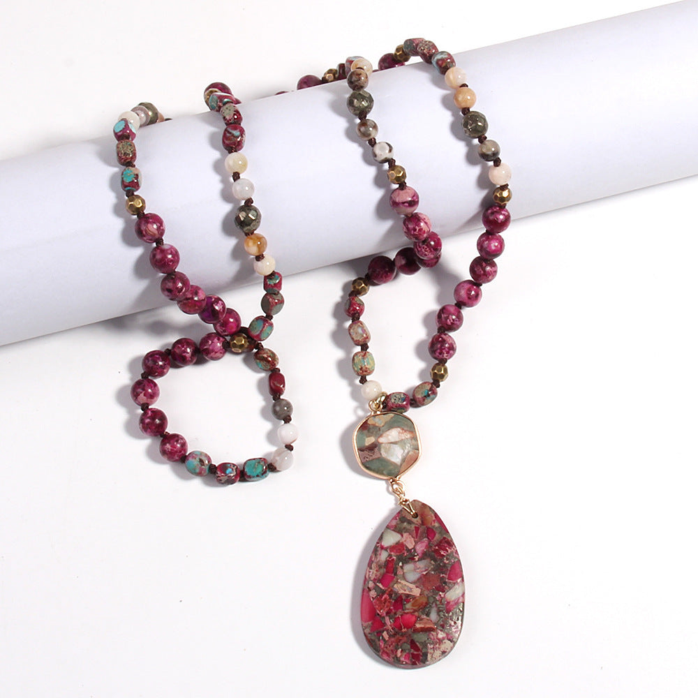 New Fashion Bohemian Style Multicolor Emperor Stone Knotted Necklace