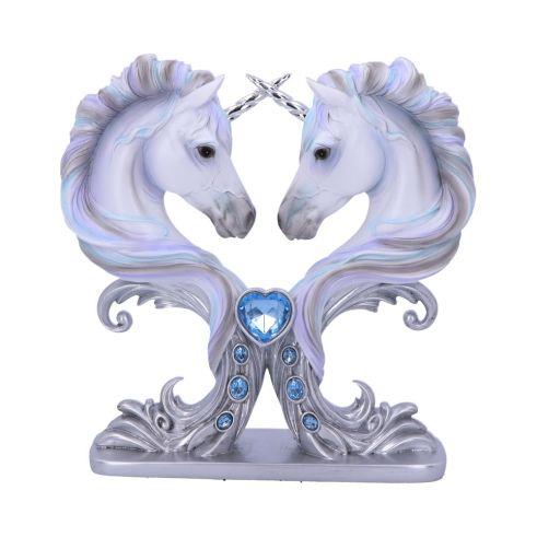Twin Unicorn Hearts Statue - Elegant Hand-Painted Resin Fantasy Decor - 20.5 cm