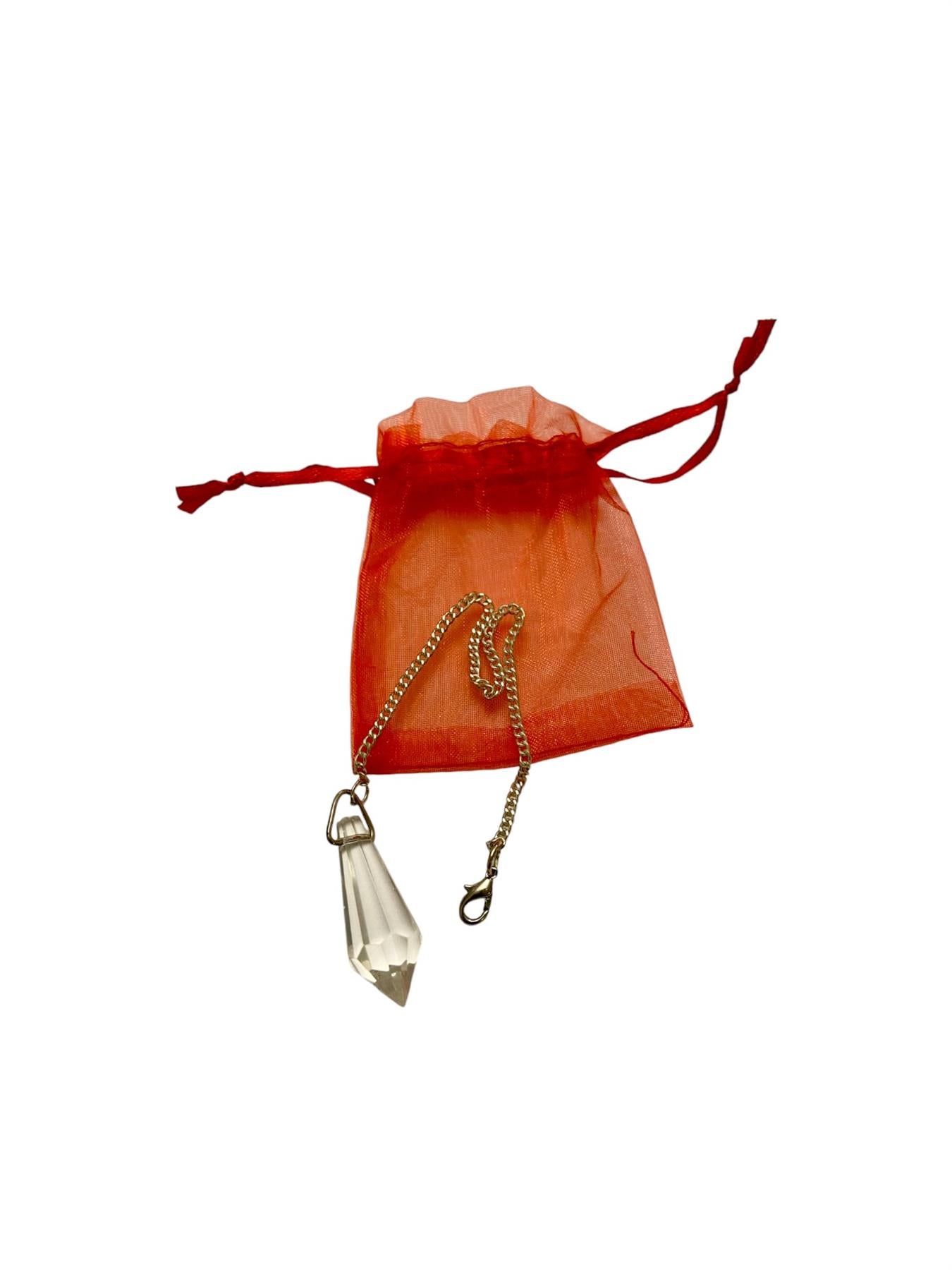 Clear Quartz Dowsing Pendulum with Clasps – Crystal Divination Tool with Protective Pouch