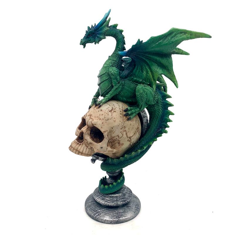 Green Skull Dragon Figurine - Gothic Fantasy Resin Sculpture Home Decor Ornament