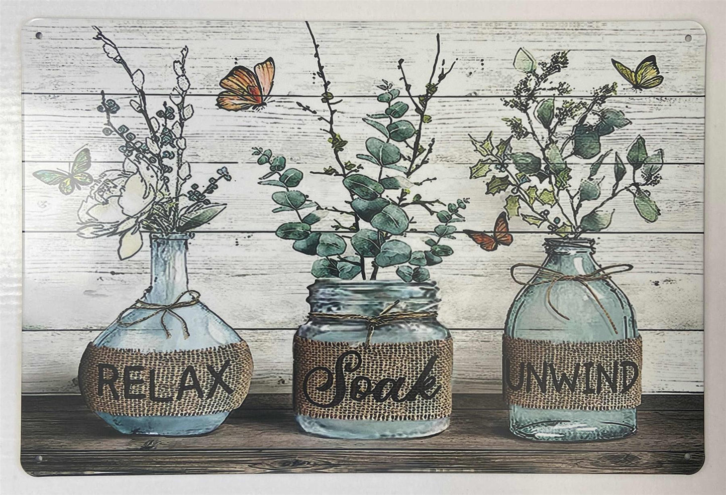 Farmhouse Bathroom Metal Wall Sign Relax Soak Unwind Rustic Country Plaque