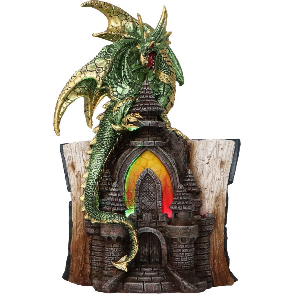 Gothic Mystical Dragon Perched on Castle with Book and Pentagram Fantasy Gift