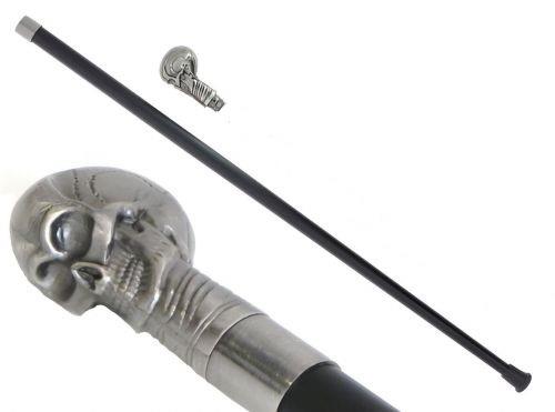 Silver Skull Handle Cane Prop 91cm | Cosplay Gothic Stick Not Walking Aid
