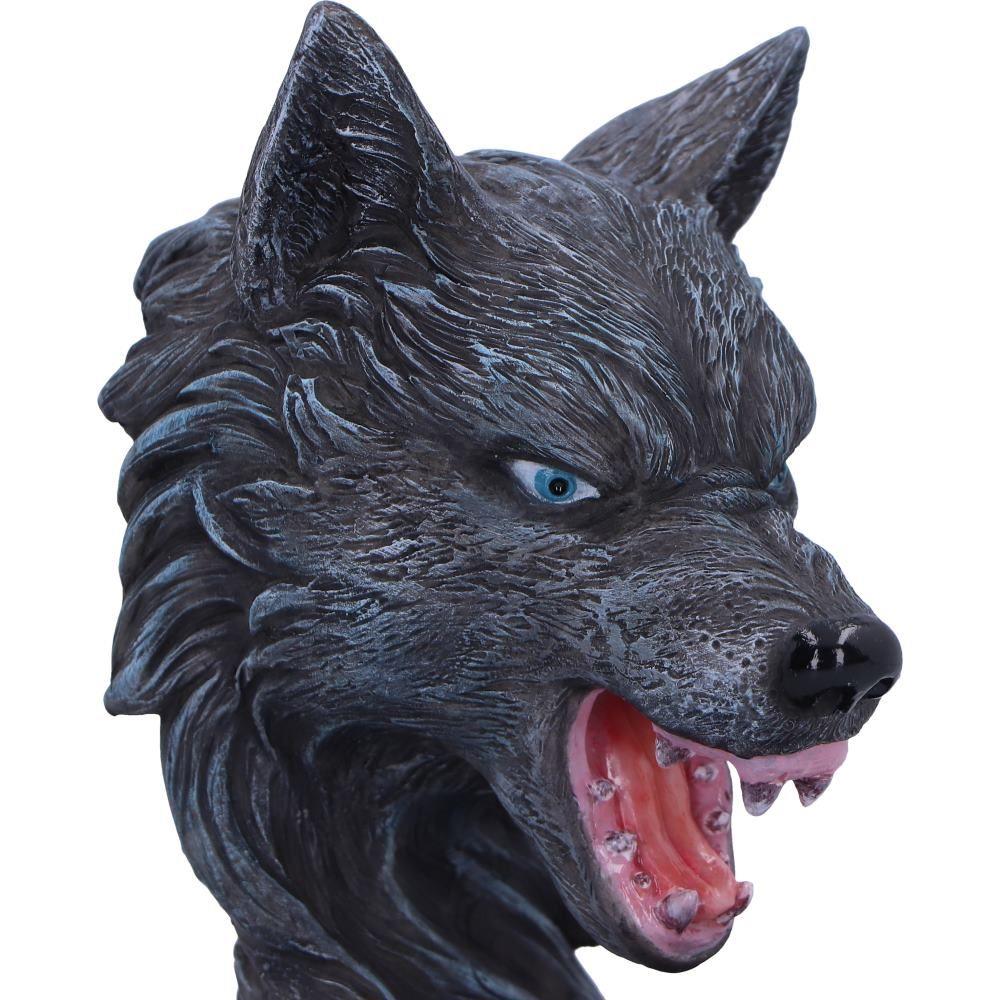 Dark Wolf Head Backflow Incense Burner | Hand-Painted Resin Aromatherapy Ornament 11.5cm