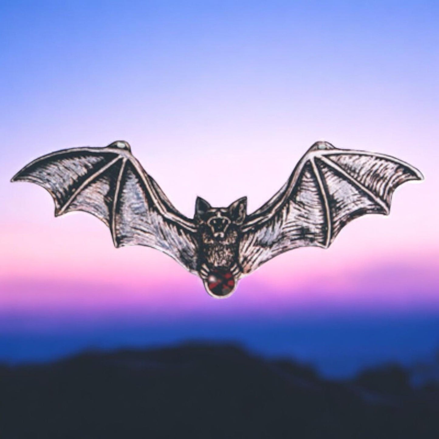 Zotz Galraedia Bat Charm Pendant Necklace with Ruby Swarovski Crystal - Protection and Hidden Danger Warning