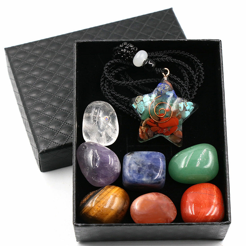 Natural Crystal Set Colorful Gravel Resin Moon
