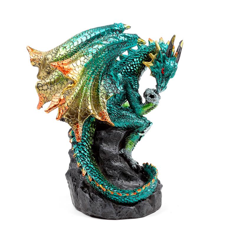 Green Dragon Figurine - Gothic Fantasy Statue Resin Ornament Collectible