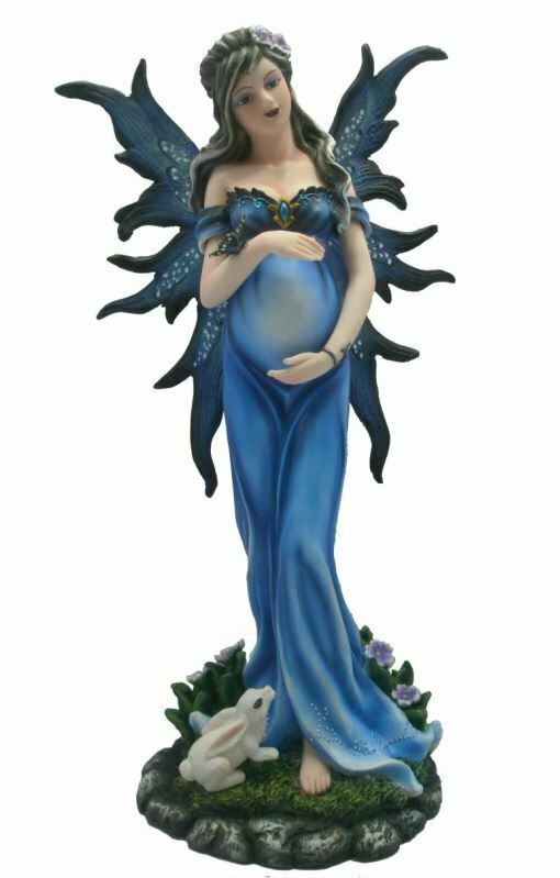 Gothic Maternity Fairy Statue Figurine – Fantasy Resin Sculpture Ornament 29cm with Bunny