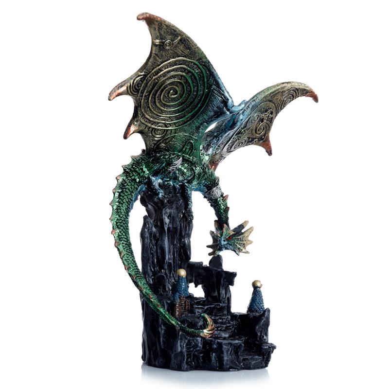 Dragon and Castle Figurine - Magic Guardian Fantasy Decor Ornament