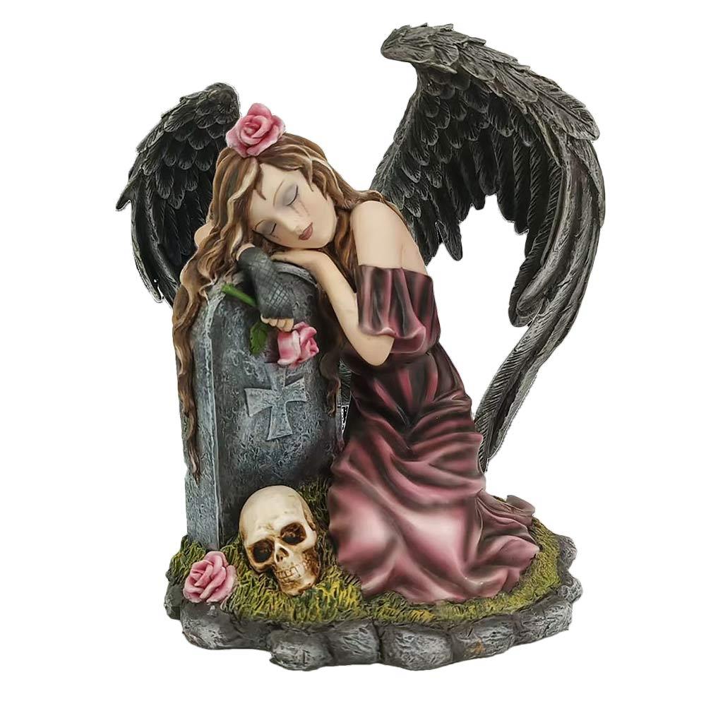 Gothic Mourning Angel + Gravestone Remembrance Statue Fantasy Love Figurine