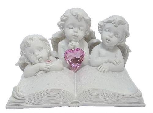 Angel Trio with Pink Heart Resin Ornament - Cherub Figurine 11.5cm Collectible Decor